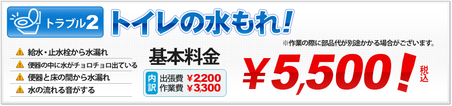 トラブル２ トイレの水もれ 基本料金￥5,000（税抜き）